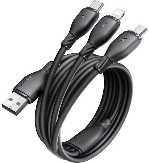 Baseus Charging Regular USB to micro USB / Lightning / Type-C Cable 3.5A Μαύρο 0.8m