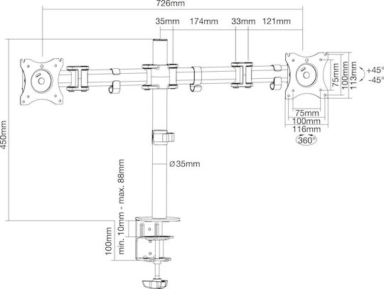 Inline Desktop-Halterung 2x TFT LCD LED bis zu 68cm 27" max. 2x 8kg