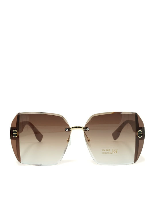 Optosquad Women's Sunglasses with Gold Metal Frame and Brown Gradient Lens 10044