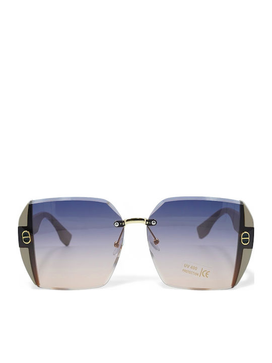 Optosquad Women's Sunglasses with Gold Metal Frame and Blue Gradient Lens 10046