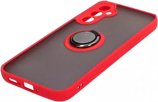 Bizon Hybrid Ring Back Cover Σιλικόνης / Tempered Glass Κόκκινο (Galaxy A34)