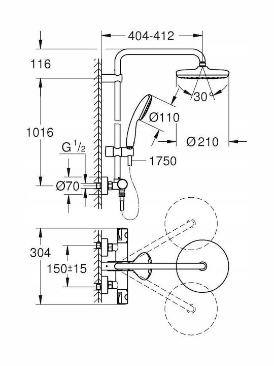Grohe Στήλη Ντουζ χωρίς Μπαταρία Ασημί