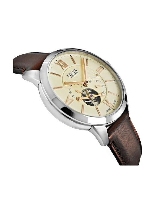 Fossil Townsman Ανδρικό Ρολόι Αυτόματο με Καφέ Δερμάτινο Λουράκι