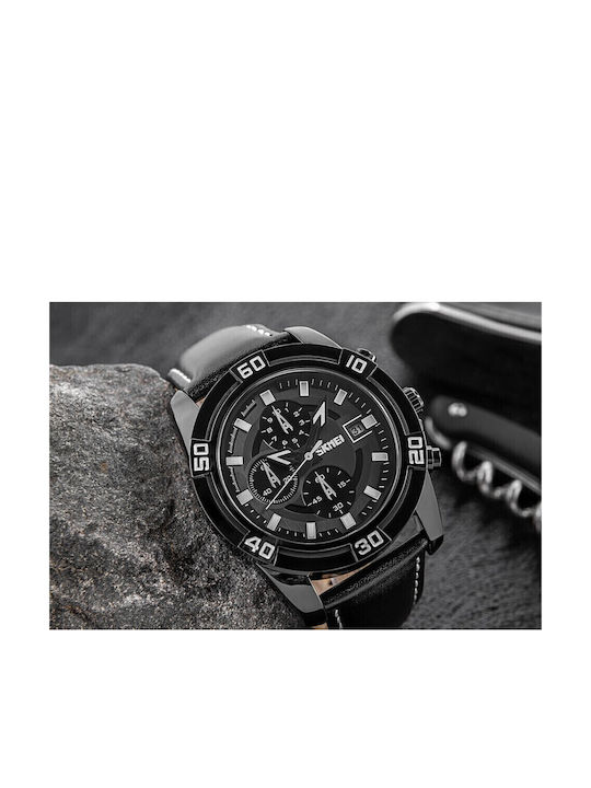 Skmei Men's Watch Battery with Black Leather Strap