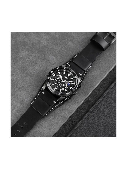 Skmei Men's Watch Chronograph Battery with Black Leather Strap