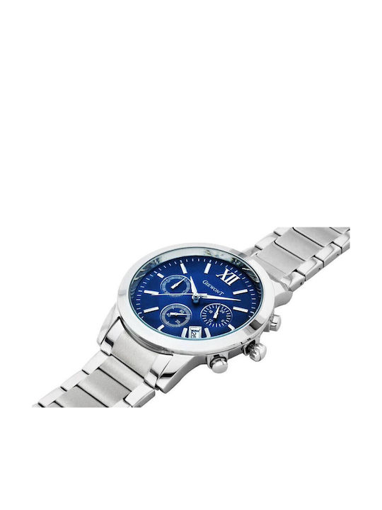Men's Watch 44mm Chronograph Battery with Silver Metal Strap