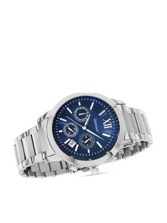 Men's Watch 44mm Chronograph Battery with Silver Metal Strap