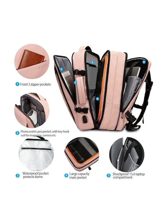 Bange 1908 Wasserdichte Rucksack für Laptop 17.3" mit USB-Anschluss in Rosa Farbe