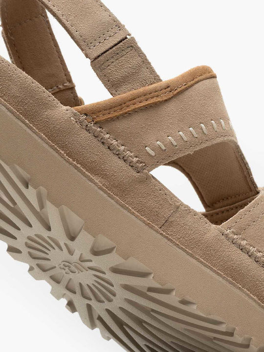 Goldenstar Leather Women's Flat Sandals Flatforms in Beige Color