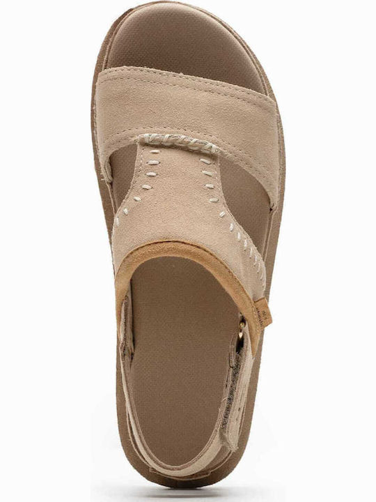 Goldenstar Leather Women's Flat Sandals Flatforms in Beige Color
