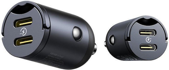 Baseus Tiny Star Mini Auto-Ladegerät 30W 3.5A mit Anschlüssen: 2xType-C Schwarz Farbe