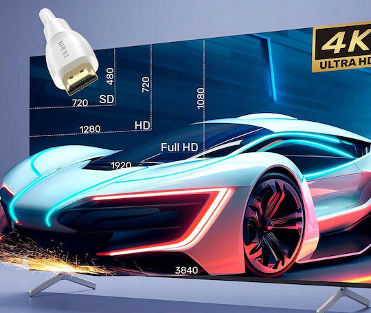 Unitek HDMI 2.0 Premium Високоскоростен 4K 60Hz HDR Кабел HDMI Мъжки - HDMI Мъжки 1.5м Бял