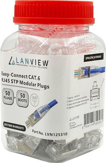 Lanview Rj45 Stp Plug Cat6 Awg23-24 Stranded Solid Conductor Easy-connect 50 Pcs Box
