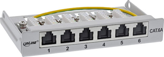 Panou de Conexiuni Inline Cat.6a 0.5u 6-porturi Protecție Împotriva Prafului pentru Masă Perete Șină Gri