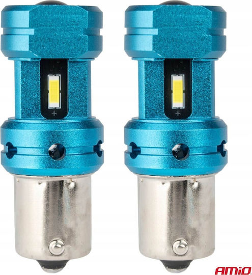 AMiO Λάμπες Αυτοκινήτου BA15S / P21W / R10W / R5W Canbus LED 6000K Ψυχρό Λευκό 12-24V 2τμχ