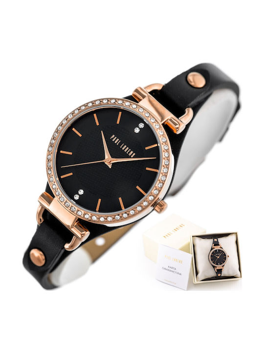 Paul Lorens Women's Watch with Black Leather Strap