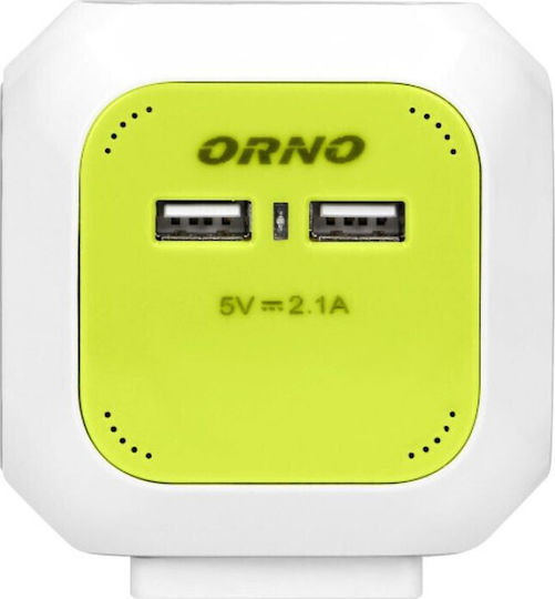 Orno PowerCube 4 Θέσεων με 2 USB-A και Καλώδιο 1.4m Πράσινο