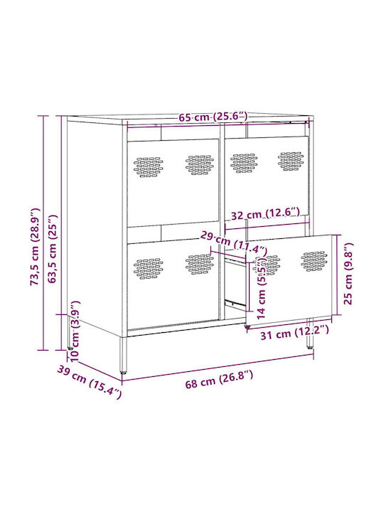 Sideboard made of Metal with Drawers White 68x39x73.5cm