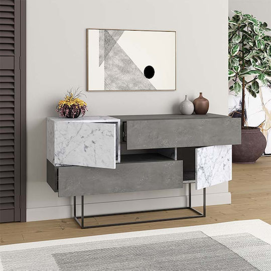 Μπουφές Amedeo Ξύλινος με Συρτάρια Γκρι / Λευκό 145x40x82cm
