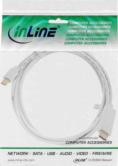 Καλώδιο Inline Displayport Mini Hdmi 0.5m Λευκό 17174i