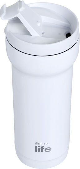 Ecolife Recyclable Glass Thermos Stainless Steel BPA Free 420ml White