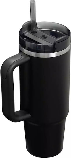 Stanley Quencher H2.0 FlowState Handled Tumbler Thermos Stainless Steel BPA Free 890ml Black with Straw and Handle
