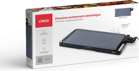 Livoo Teppanyaki Grilling Plate with Adjustable Thermostat 2000W and Ceramic Coating 50x25cm.