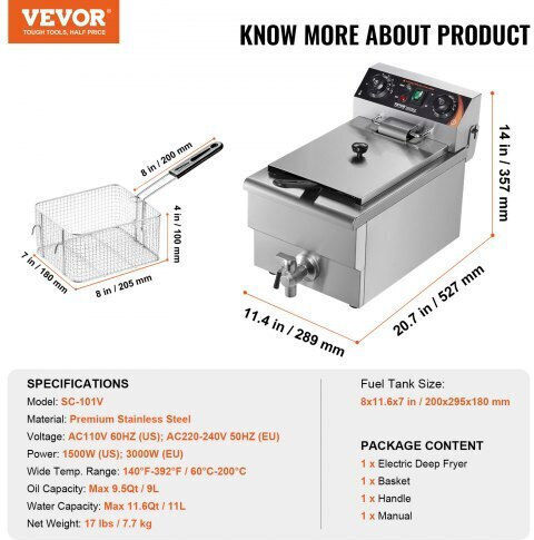 Vevor Electric Fryer 3kW Capacity 9lt
