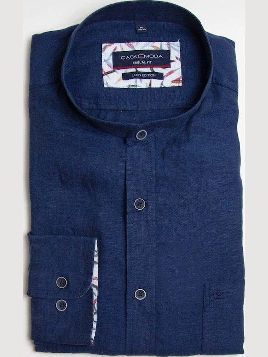 100% Langärmlig Leinen Hemd Dark Blue