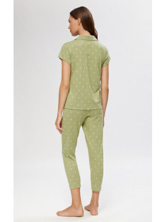 Minerva Winter Women's Pyjama Set Khaki, Ecru