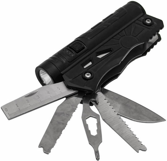 Rechargeable Flashlight LED with Maximum Brightness 4000lm Multitool 5 1 Power Black