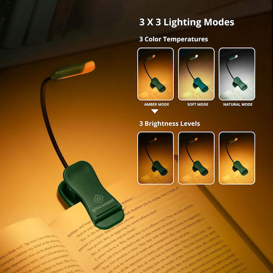 Glocusent Glocusent LED Светлина за Книга с Щипка Зелен