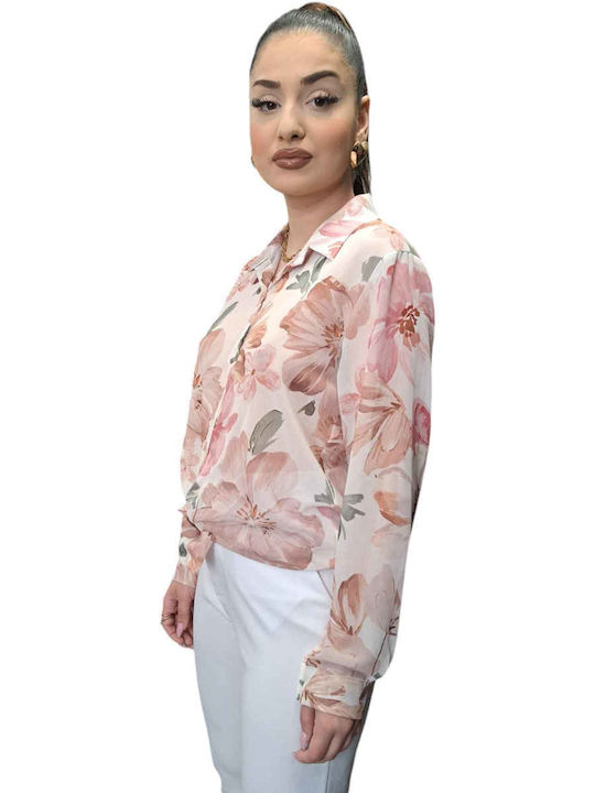 Langärmelig Damen Hemd Pink Blumen