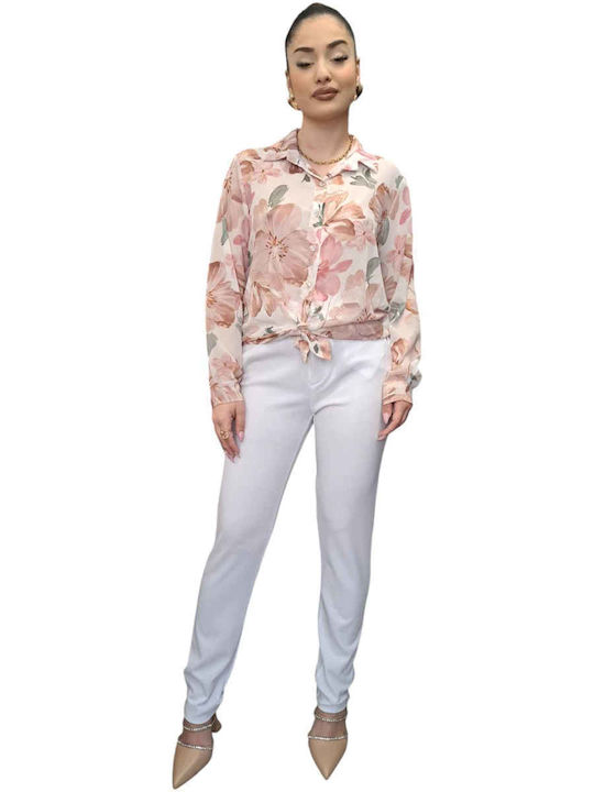 Langärmelig Damen Hemd Pink Blumen