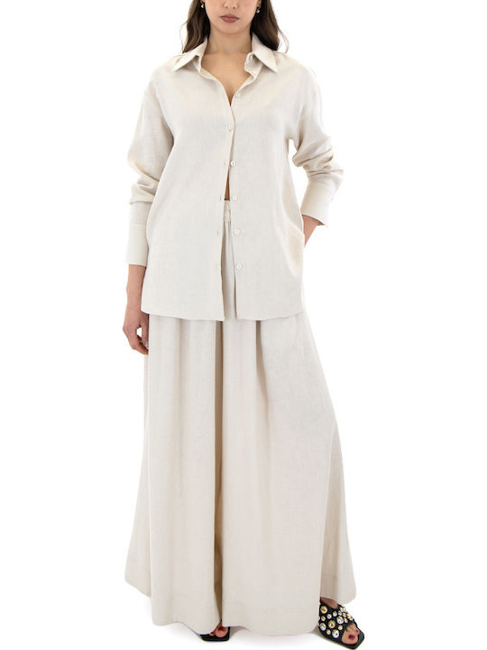 Shirt Women's Linen Long Sleeve Shirt Beige