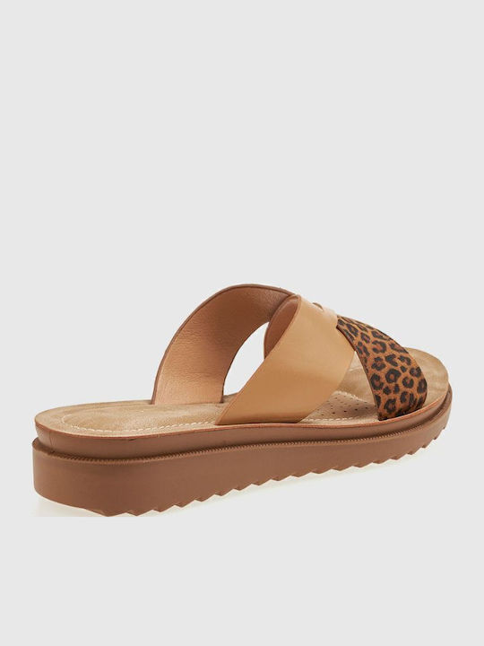 Leather Women's Flat Sandals in Beige Color