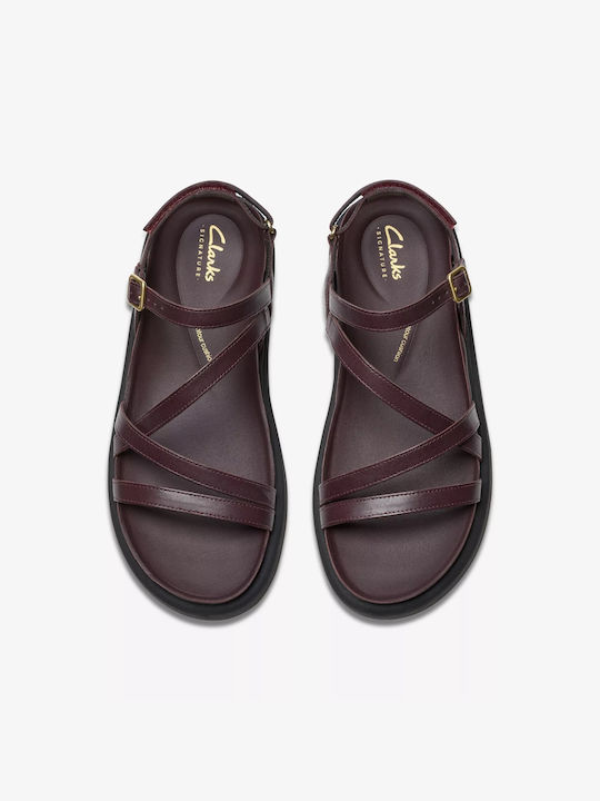 Aristella Rose Leather Women's Flat Sandals with Strap in Burgundy Color