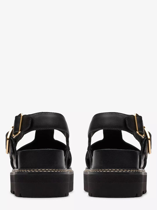Orianna Leather Women's Flat Sandals with Strap in Black Color