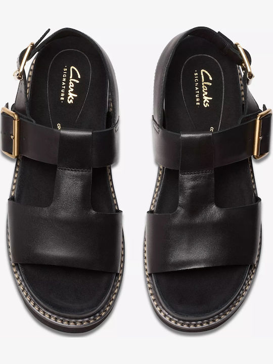 Orianna Leather Women's Flat Sandals with Strap in Black Color