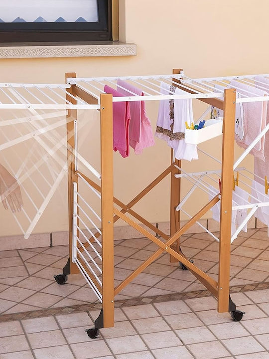 Wooden Folding Floor Clothes Drying Rack with Hanging Length 30m