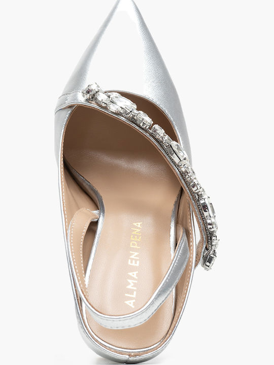 Leather Silver Heels with Strap
