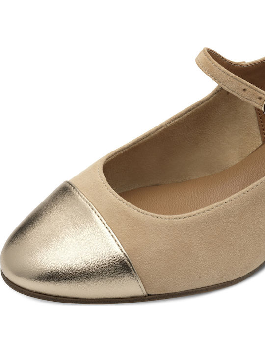 Suede Beige Low Heels with Strap