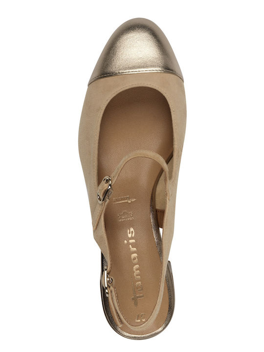 Suede Beige Low Heels with Strap