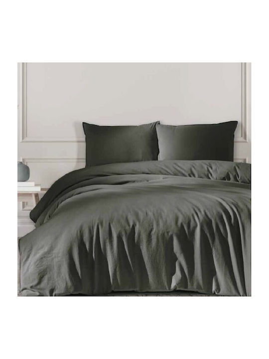 Majoli Bahar Set Husă de Pilotă Dublă cu 2 Fețe de Pernă & 1 Cearsaf 200x220 Natural Solid Dark Gray