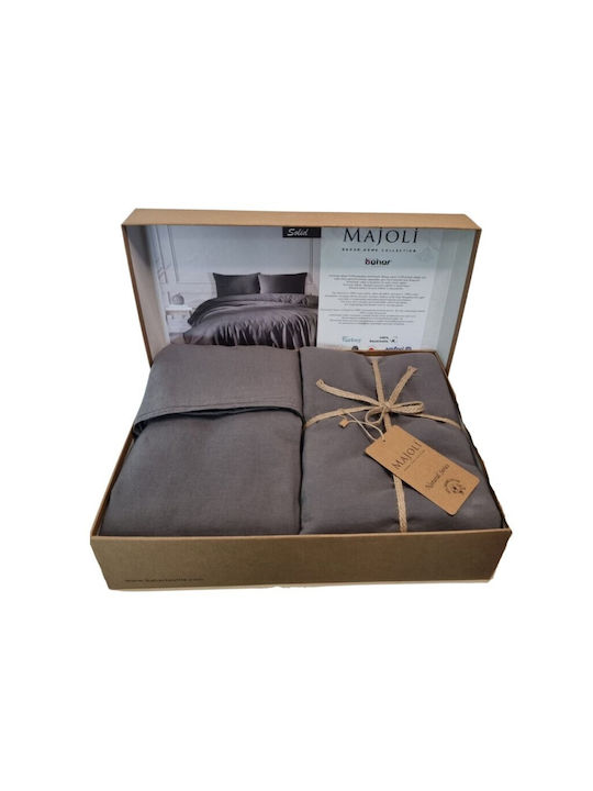 Majoli Bahar Set Husă de Pilotă Dublă cu 2 Fețe de Pernă & 1 Cearsaf 200x220 Natural Solid Dark Gray