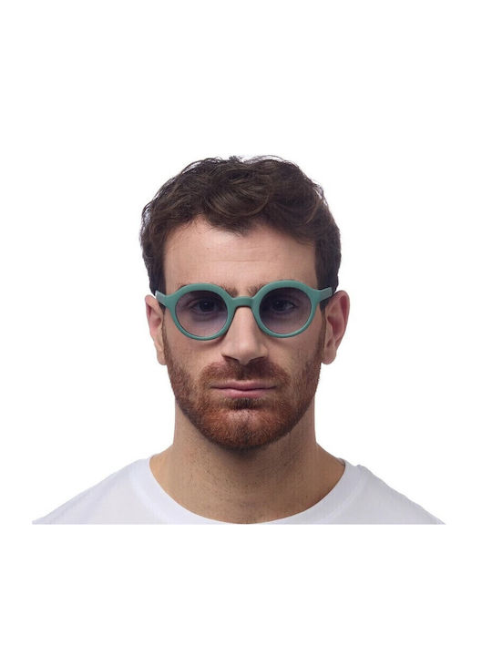 Okkia Lauro Unisex Sunglasses with Brown Tartaruga Plastic Frame and Turquoise Lens