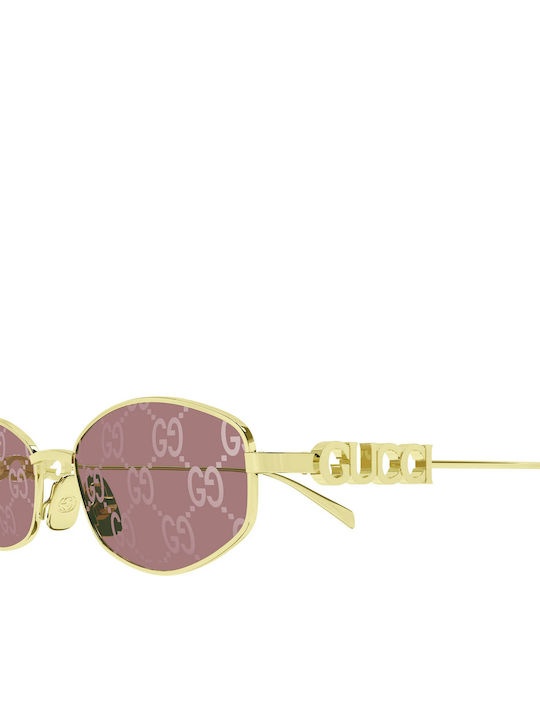 Gucci Women's Sunglasses with Gold Metal Frame and Pink Lens GG1802S 002