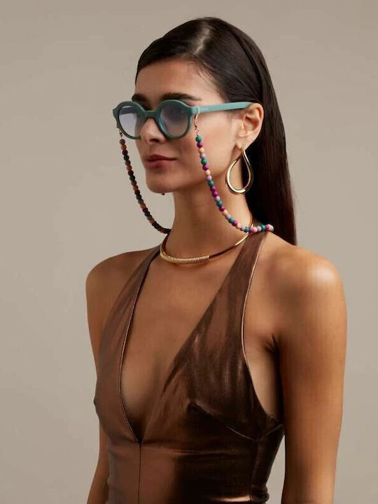 Okkia Lauro Unisex Sunglasses with Brown Tartaruga Plastic Frame and Turquoise Lens