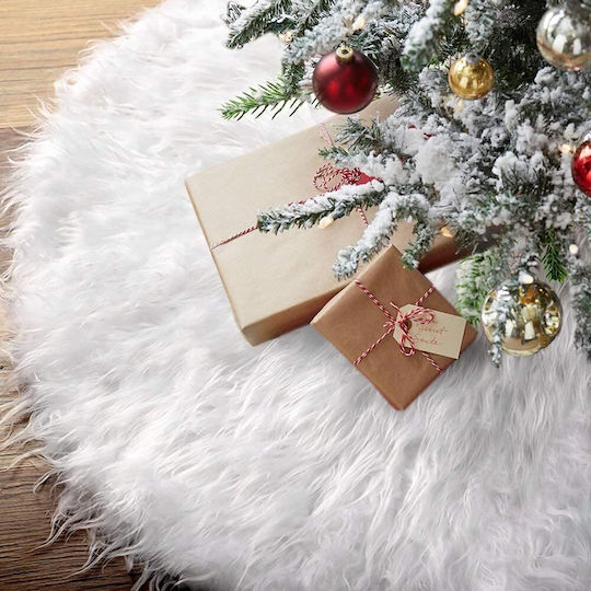 Weihnachtsbaumrock Stoff Weiß mit Pelztextur Ψάθινη Φ78εκ.