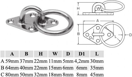 Ανοξείδωτη Μάπα Πλάκα Κρίκο M8265 Inox A2 C 80mm